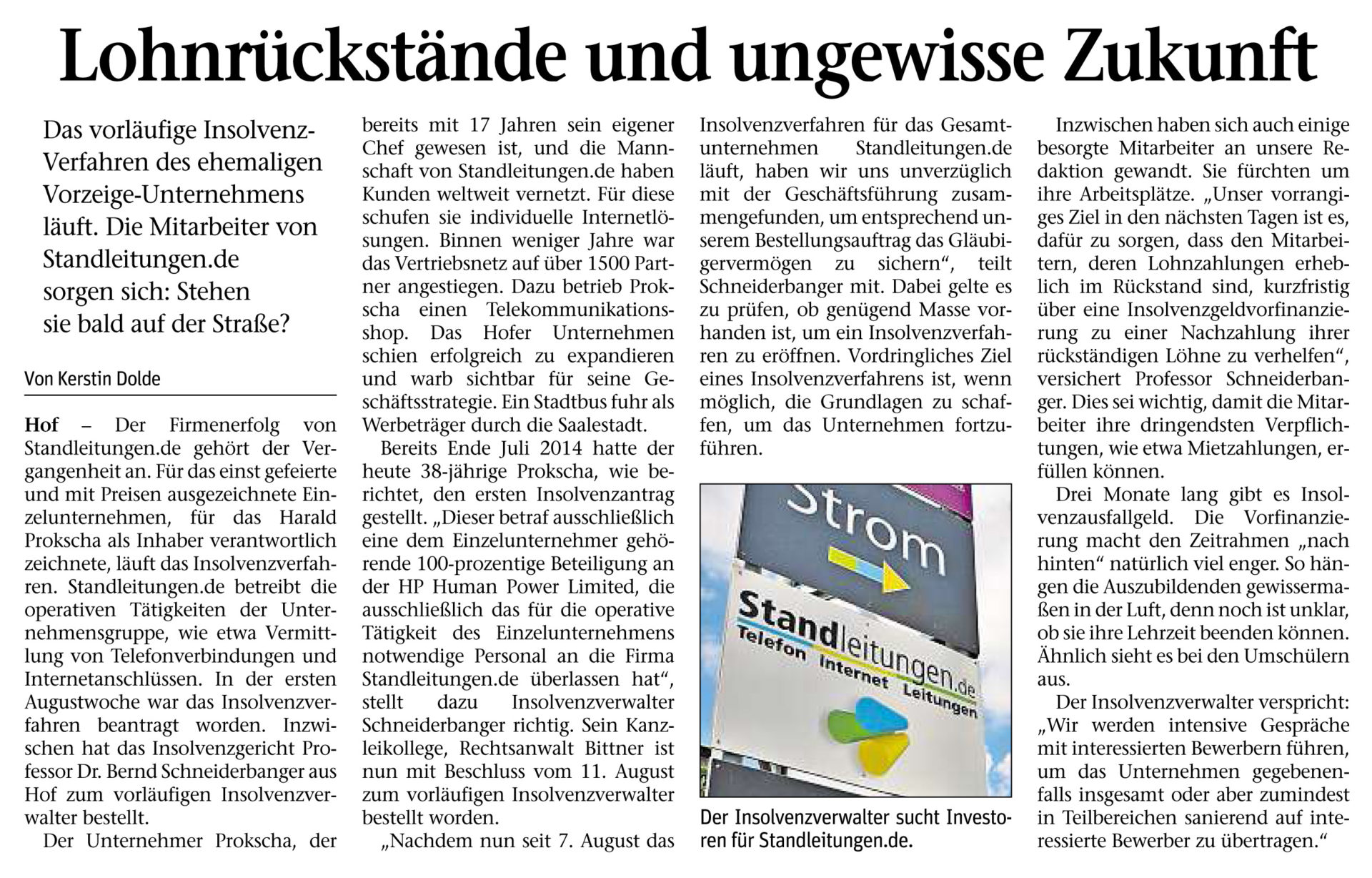Standleitungen.de Zeitungsausschnitt der Frankenpost